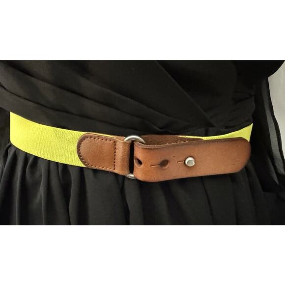 Ann Taylor Loft Neon Green Stretch Belt w/Brown Leather Tabs, 32" , 47-32 - Picture 1 of 8